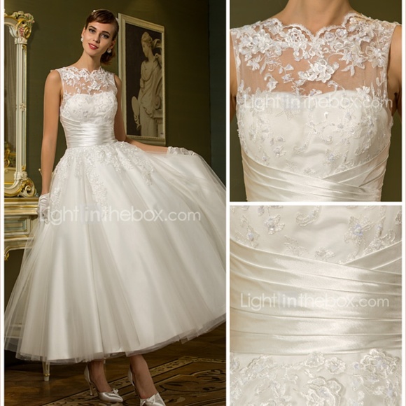 NWT Vintage 50s Inspired Tea Length Wedding Dress Gown pageant prom vintage look - Picture 1 of 8